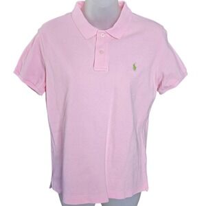 Ralph Lauren Womens Preppy Skinny Polo Size XL Pink Green Pony Cotton Top